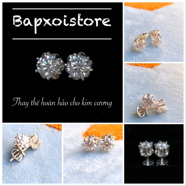 Bông tai Moissanite 4,5ly-5ly nước D TRẮNG NHẤT ĐẸP NHẤT kèm kiểm định tra khai sinh online
