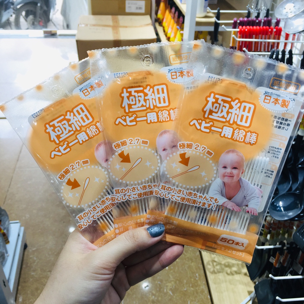 Tăm bông/ Bông ngoáy tai kháng khuẩn cao cấp cho bé Sanritsu 50 cây
