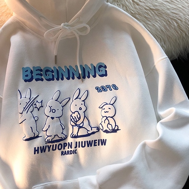 【ZHELIHANGFEI】Áo Hoodie Tay Dài Form Rộng In Họa Tiết Thời Trang