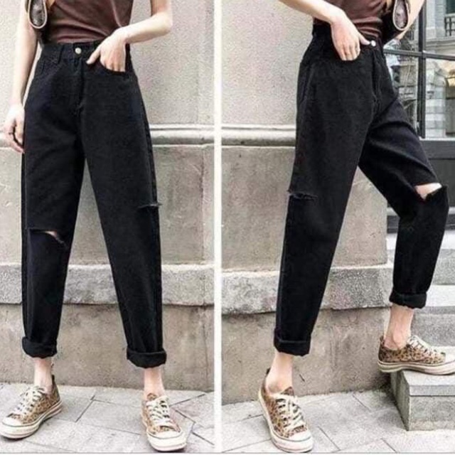 Quần jeans nữ Bingshop dáng baggy unisex rách đùi lưng cao vải đẹp freeship | BigBuy360 - bigbuy360.vn