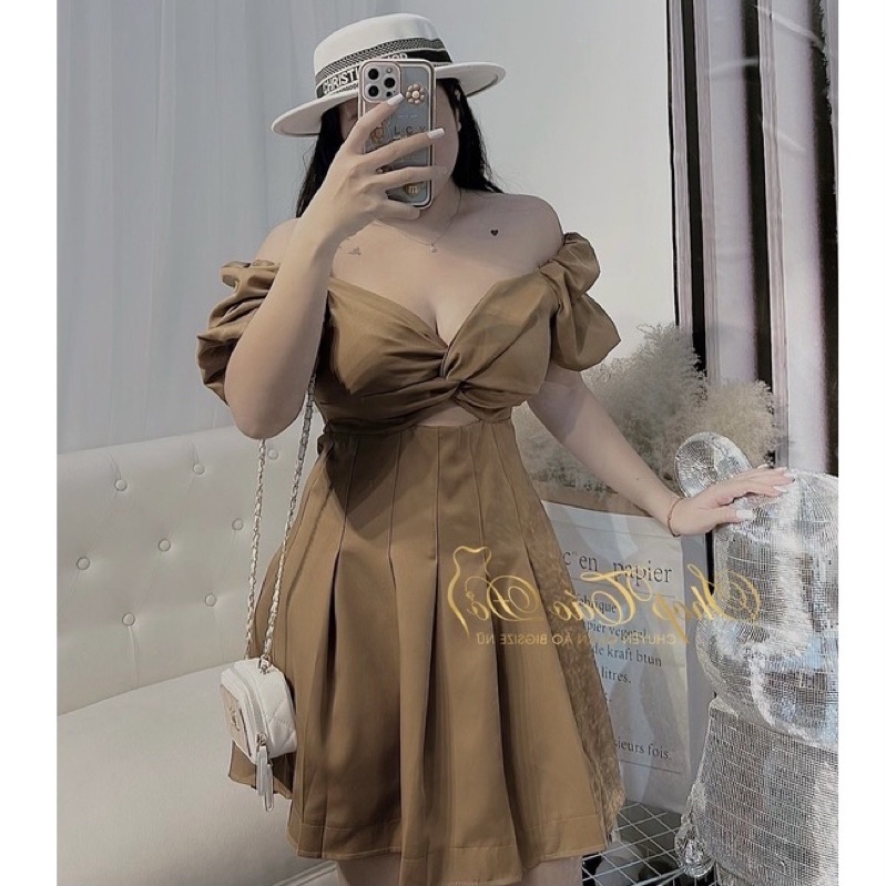 Bigsize Đầm Soắn Ngực Tay Phồng Khoét Eo 50-90kg mẫu chụp thật 100%