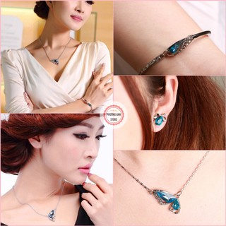 SET Dây Chuyền, Lắc Tay, Bông (Hoa, Khuyên) Tai Bướm Xanh 💛FREESHIP XTRA💛 bằng bạc 925,bạc Ý đính pha lê cho nữ siêu đẹp