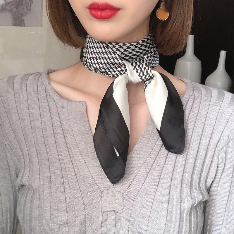 Khăn vuông lụa 70cm nữ công sở đẹp cao cấp- khăn turban quấn túi quấn tóc làm áo yếm- Caro nhỏ