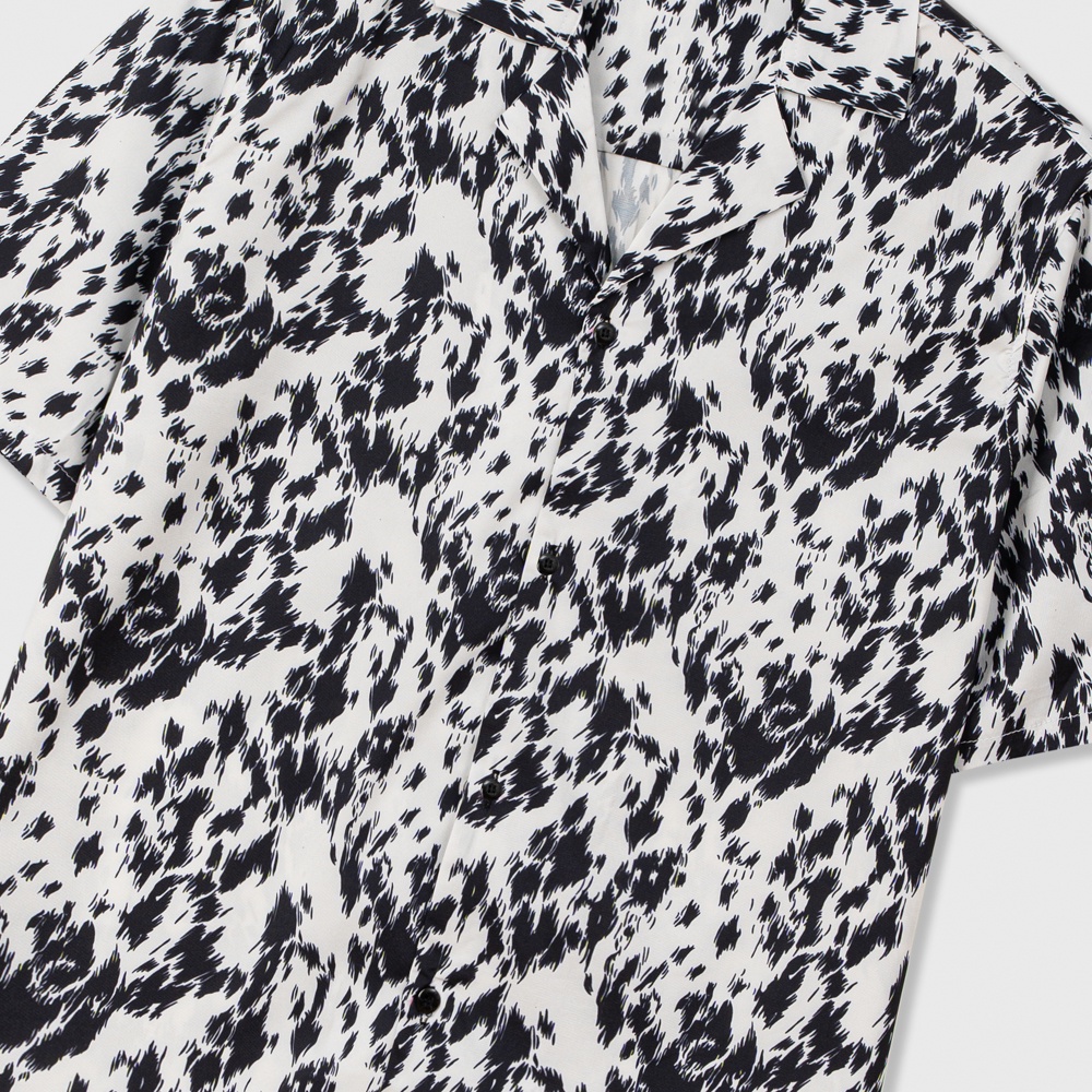 Áo sơ mi ngắn tay DEWE, vải lụa chéo nhập khẩu chống nhắn thoáng mát, hoạ tiết Loang Trắng - DEWE Cuban Shirt