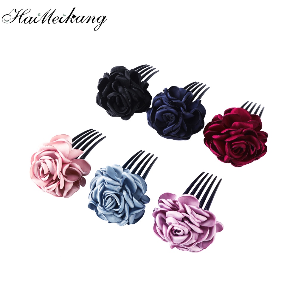 Lược cài tóc Haimeikang thiết kế hình hoa bằng vải có năm răng cài