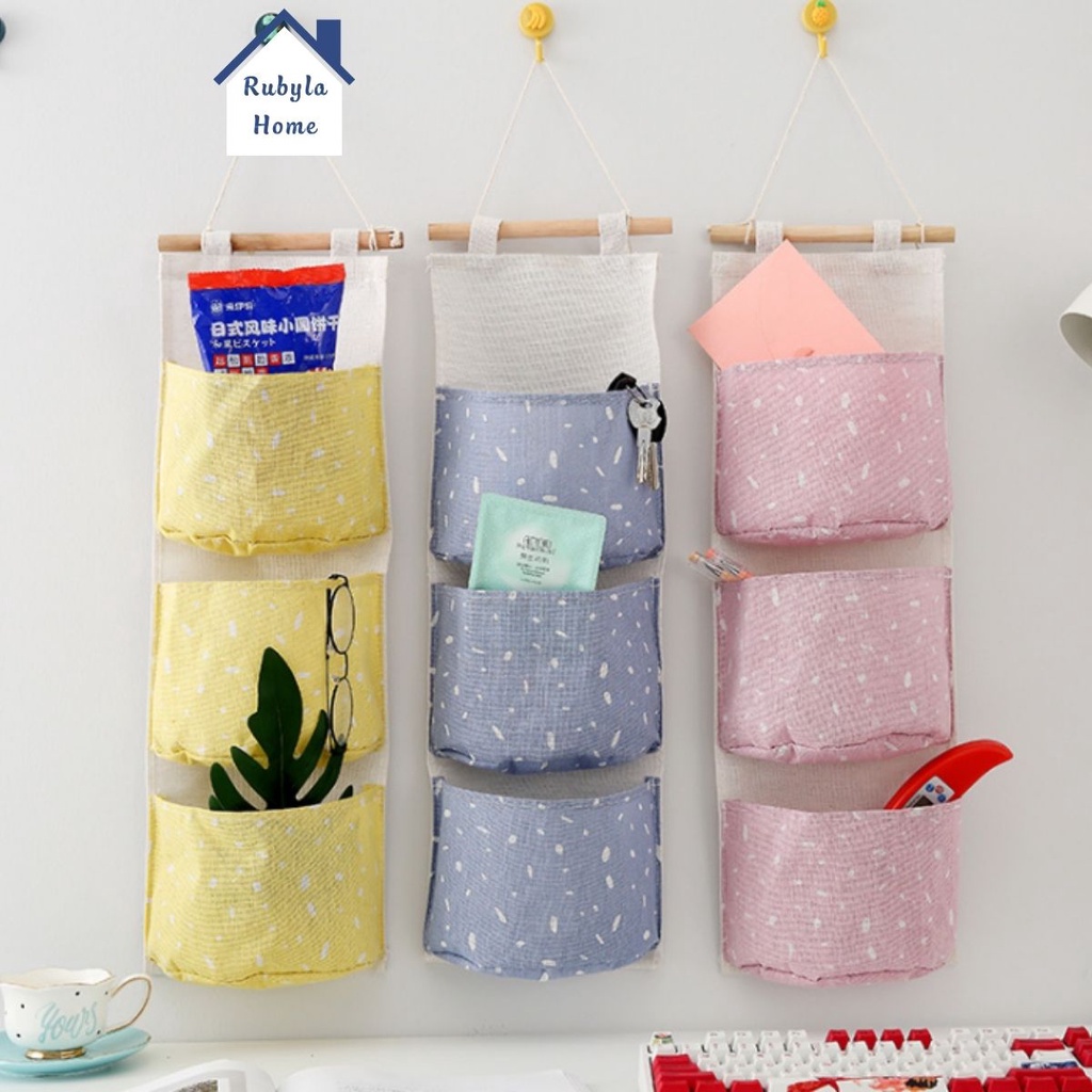 Túi vải 3 ngăn đựng đồ đa năng đựng mỹ phẩm, giỏ vải đựng giấy bút sách vở chống thấm nước, chịu lực size 58x20 cm