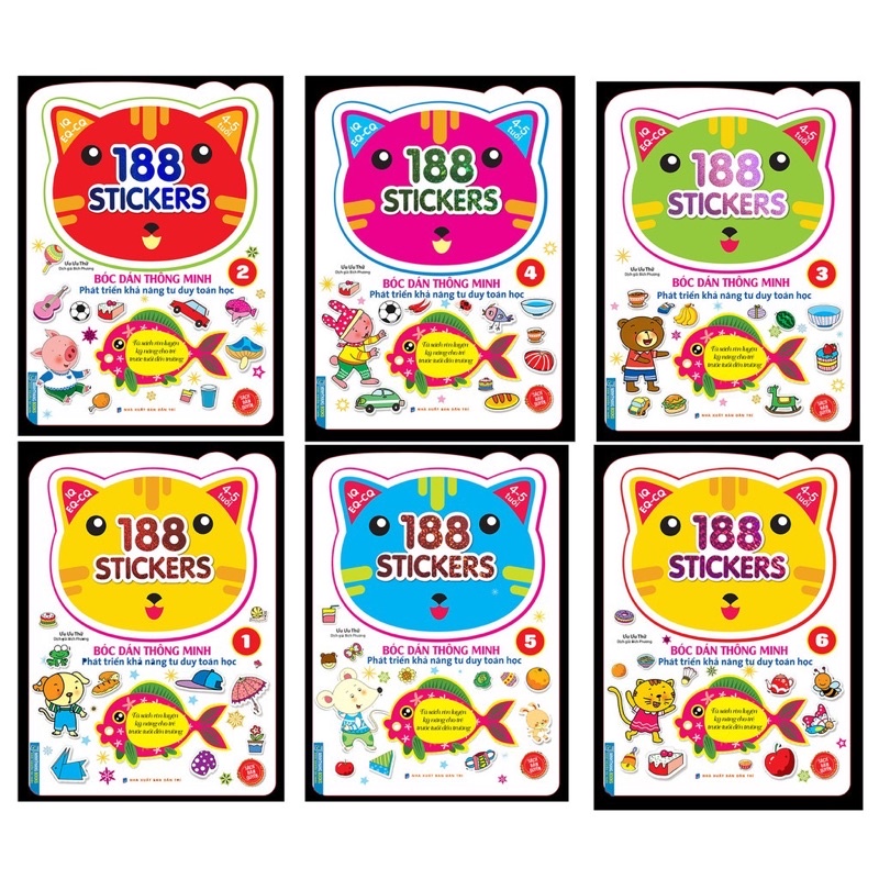 Sách - Combo 188 sticker (trọn bộ 6) Bóc dán hình thông minh phát triển khả năng tư duy toán học IQ EQ CQ (4-5 tuổi)