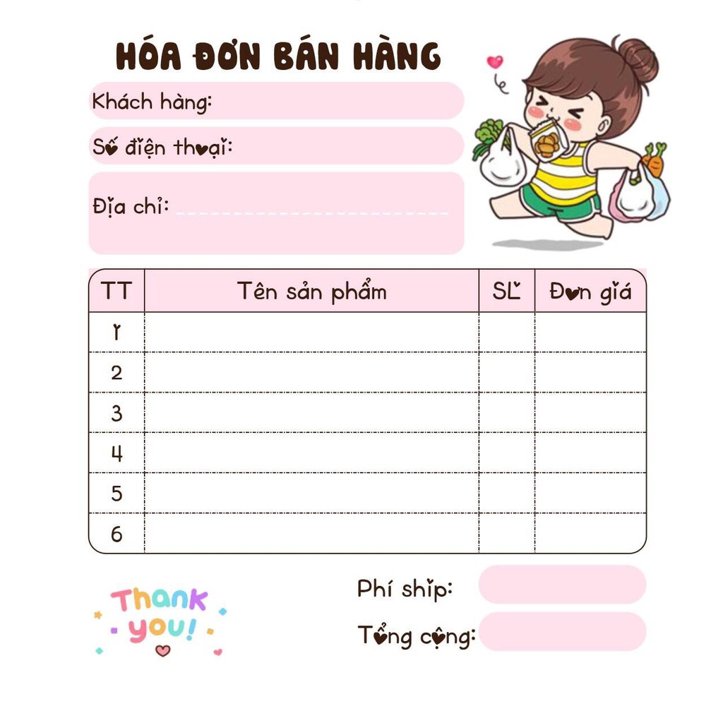 [10 CUỐN TẶNG 1 CUỐN] 10 cuốn Hoá Đơn Bán Hàng CHIBI HỒNG Mini Dễ Thương 9 x 10 cm.