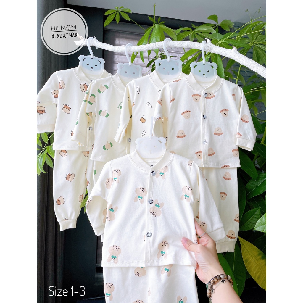 Bộ sơ sinh cài giữa cotton dày Hi Mom