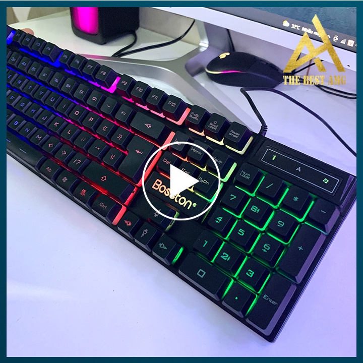 Bàn Phím Máy Tính Gaming Keycap Xuyên Led BOSSTON K803 Bàn Phím Giả Cơ Laptop Có Dây Keyboard Chơi Game