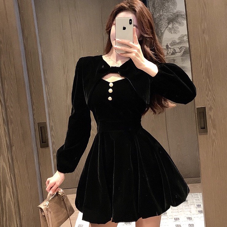 Set Áo Váy Nhung 2 Mảnh ⚡️ẢNH THẬT⚡️ Đầm Dáng Xòe Cực Xinh Cho Nữ
