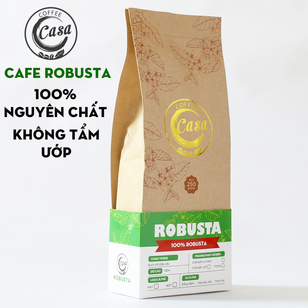 Cà phê rang xay nguyên chất Robusta Đắk Lắk Đặc Biệt - Dạng Bột vị đậm không tẩm ướp 250gr - Casa Coffee