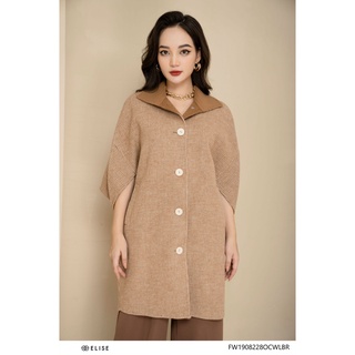 Áo măng tô dạ kẻ nâu lông cừu tay cúp thiết kế Elise FW1908228OCWLBR