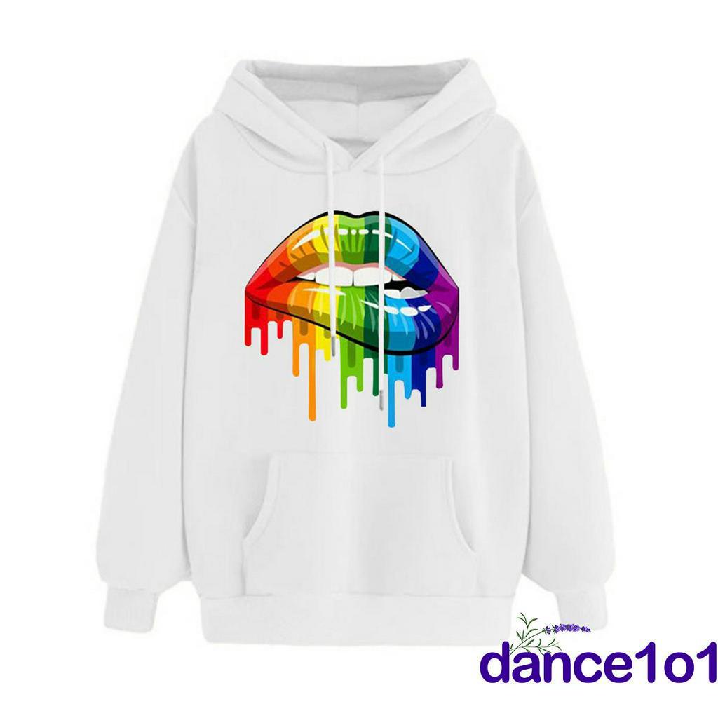 Áo Hoodie Tay Dài In Hình Đôi Môi