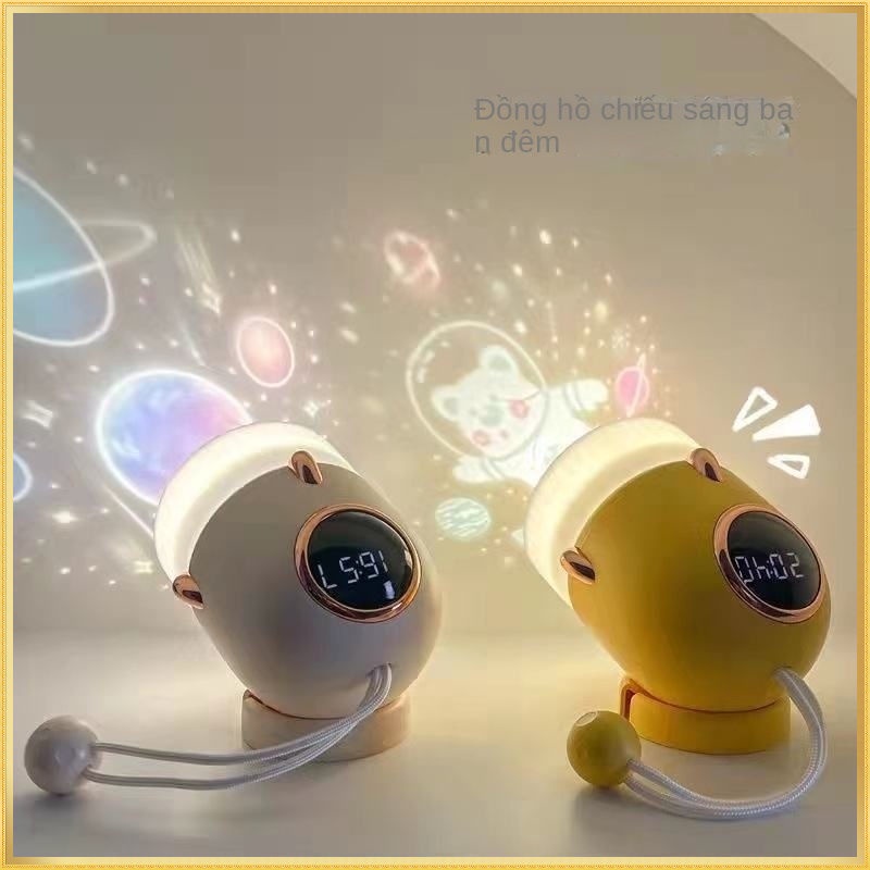 Đèn ngủ Led USB chiếu sao có đồng hồ hình tàu không gian cho trang trí phòng ngủ trẻ em