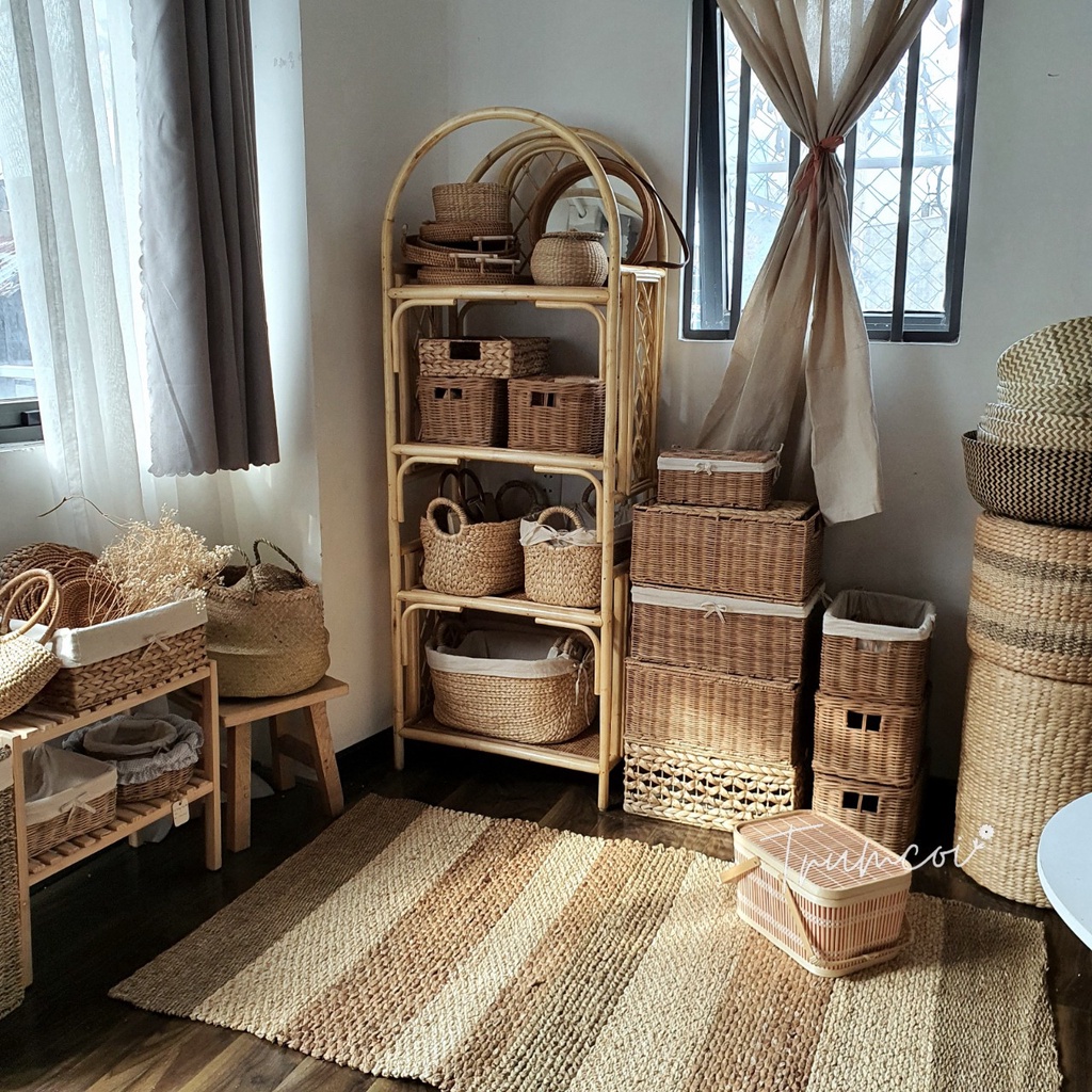 Thảm cói trải sàn phối buông sọc hàng đẹp