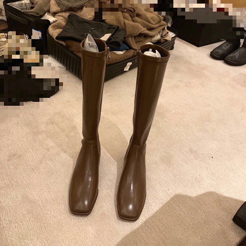 Boots đùi da PU mềm ôm bắp chân đế 3cm B002