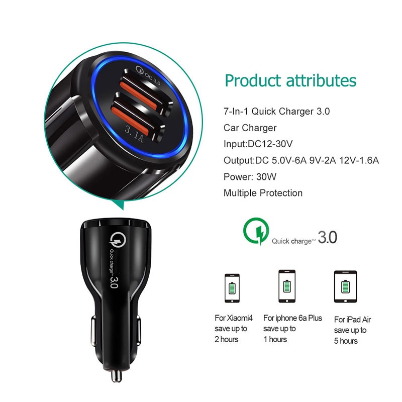 QC3.0 3.1A Bộ sạc ô tô 12V Sạc nhanh Bộ sạc USB kép Ổ cắm thuốc lá Bộ chuyển đổi bật lửa cho Samsung Máy tính bảng Mp3 Phụ kiện ô tô