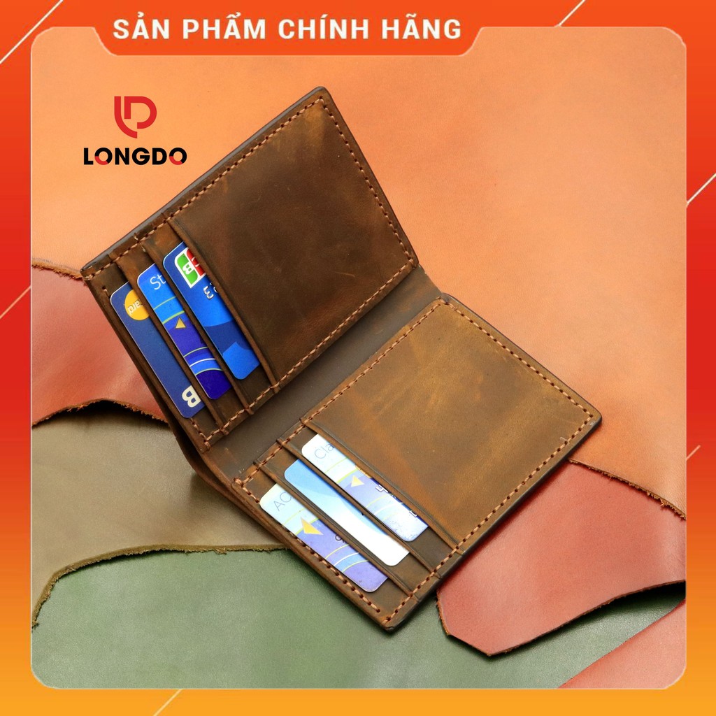 Ví Da Bò Sáp Cao Cấp - Cam Kết 100% Da Bò Thật - Ví Da Nam Đứng Hàng Chính Hãng Thương Hiệu Longdo Leather - BD01