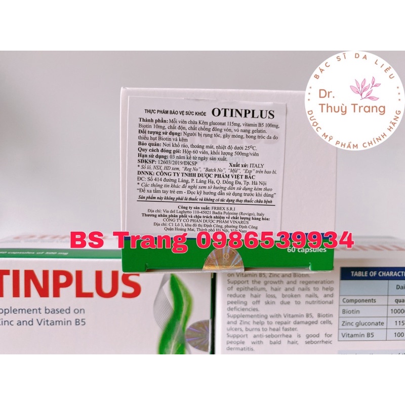 Viên uống OTINPLUS bổ sung BIOTIN, kẽm, B5 giúp đẹp tóc, lành thương 60 viên