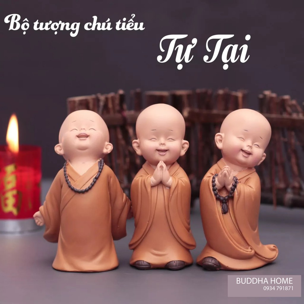 🌺 NEW 🌺 Bộ 12 chú tiểu áo nâu yêu đời trang trí nhà cửa,ôtô