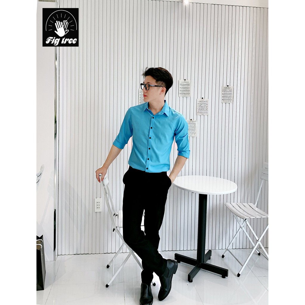 Áo Sơ Mi Nam Fig Tree Màu Xanh Ngọc Xmen