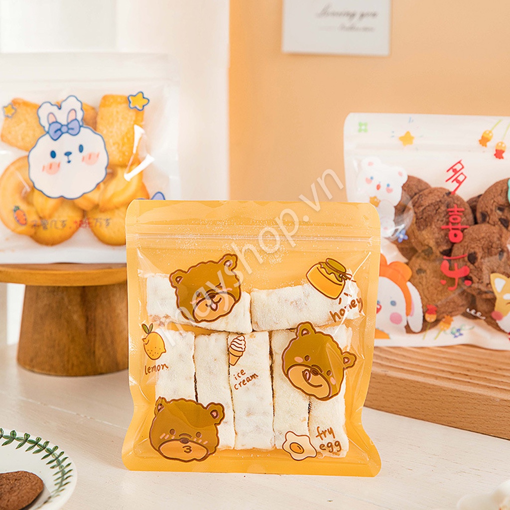 10 Túi zip vuông đựng bánh quy Gấu nghịch ngợm - anshop