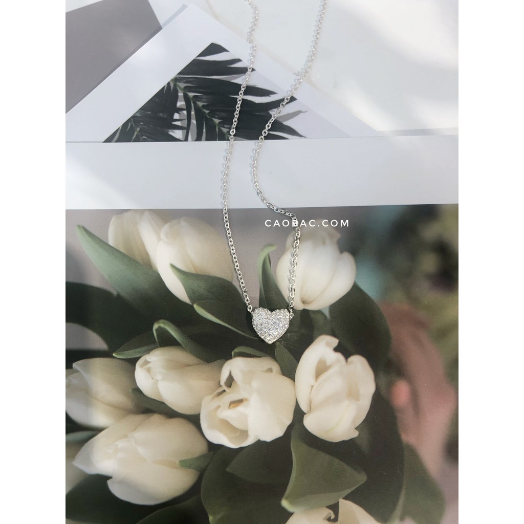 Dây Chuyền Bạc Ta S925 CaoBac SilverCao Cấp Họa Tiết Tim 3D Nạm Đá Sáng -  Trang Sức Cáo Bạc JEWELLERY