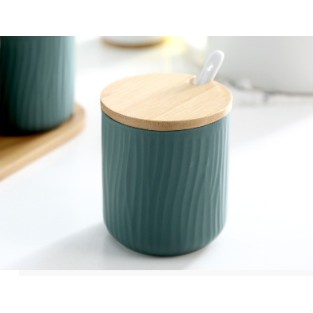 Bộ 3 hũ đựng gia vị bằng gốm sứ màu siêu tối giản tặng kèm khay