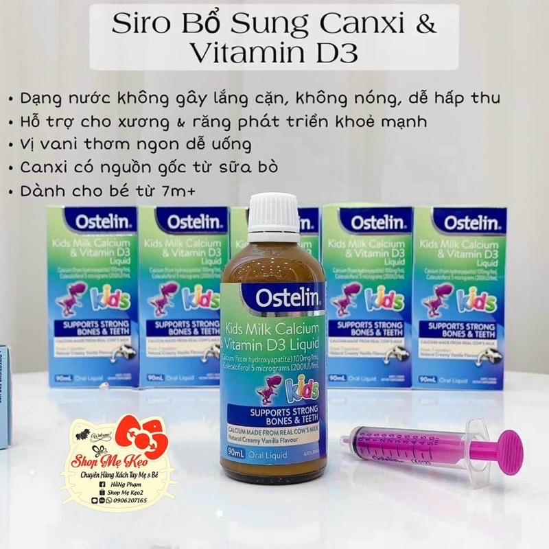 Canxi Nước Khủng Long Ostelin Kids Milk Calcium & D3 Liquid Úc (90ml) 🔥𝐍𝐄𝐖🔥 Cho Trẻ Từ 7 Tháng Tuổi