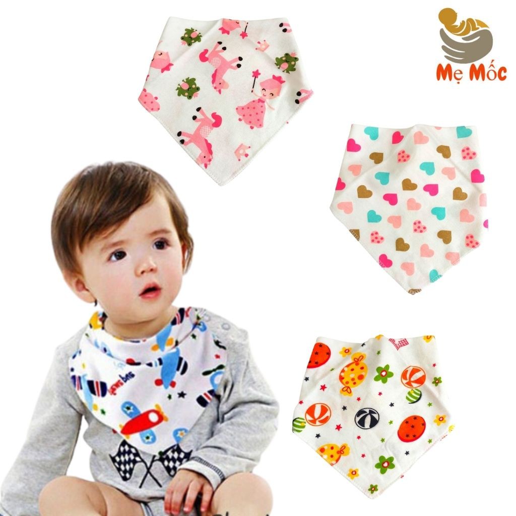 Khăn Yếm Tam Giác Cho Bé Cotton Hữu Cơ Tự Nhiên 100%, Mềm Mại Có Cúc Bấm - Shop Mẹ Mốc ,KY