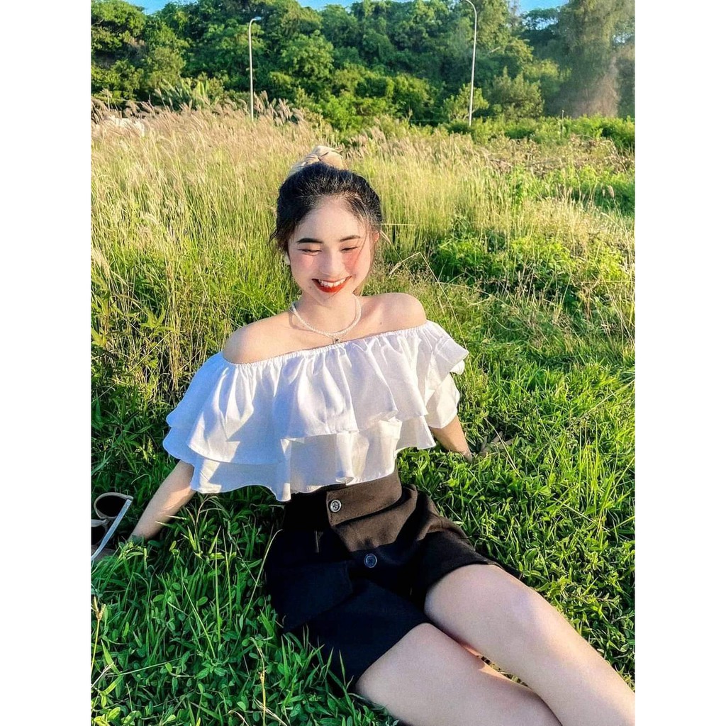 Set Áo Trễ Vai, Quần Giả Váy Cho Nữ