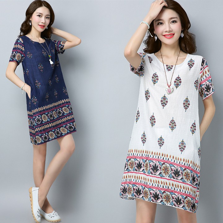 Đầm Suông Bigsize Họa Tiết Thổ Cẩm Thiết Kế Dành Cho Người Mập Bụng - Size từ M - 2XL