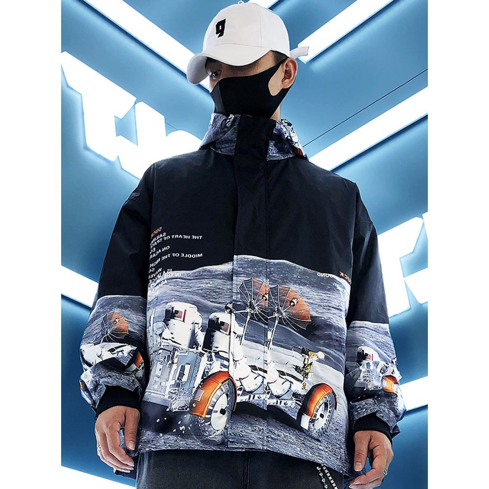 Áo Khoác Jacket Nam Nữ Dây Kéo Mũ Trùm Đầu Họa Tiết Robot Khảo Sát Không Gian Phong Cách Hot Trend Mới Dáng Trẻ Trung Nă