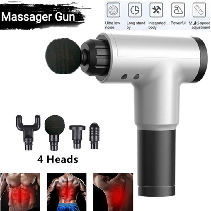 Súng Massage Toàn Thân Có 6 Chế Độ Trị Liệu Đau Nhức Giảm Căng Cơ Gun với 4 đầu massage, 4 mức độ rung mạnh mẽ