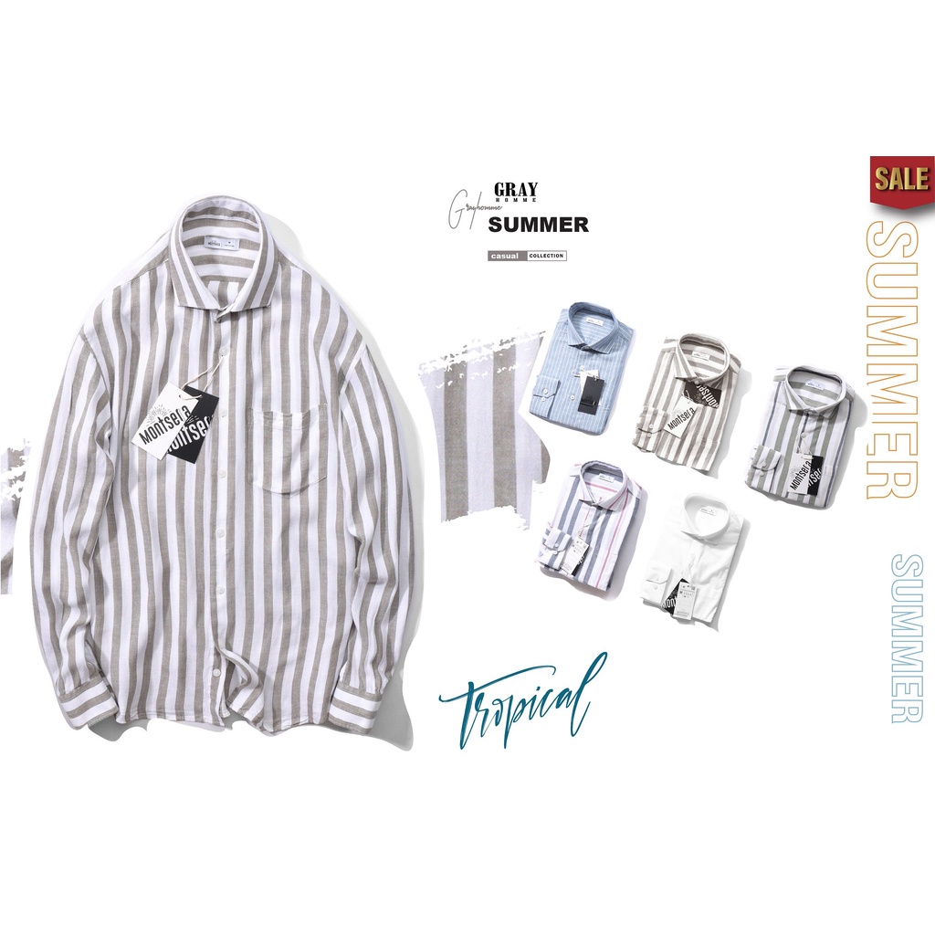 Áo sơ mi nam Linen GRAYHOMME kẻ sọc cá tính chất vải đũi thoáng mát - TB108