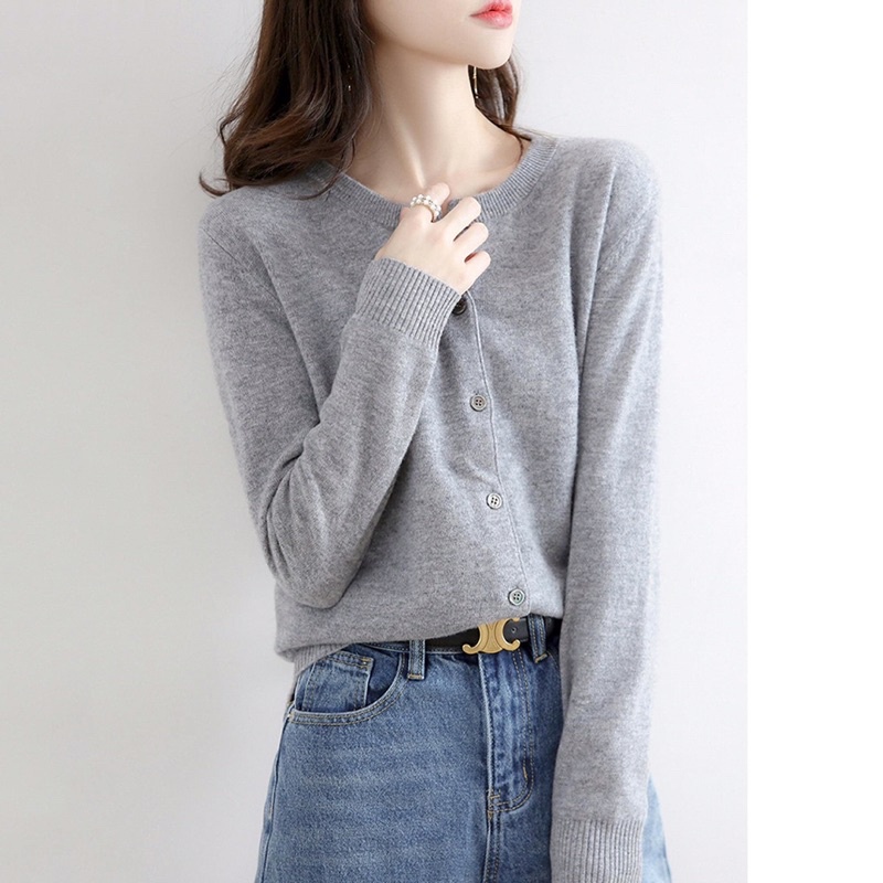 Áo len cardigan cổ tròn, áo len dài tay