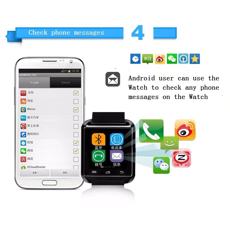 Đồng Hồ Thông Minh U8 Theo Dõi Nhịp Tim Chống Thấm Nước Kết Nối Bluetooth Cho Android Ios