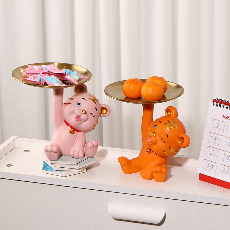 Tượng HỔ cầm khay decor đựng mỹ phẩm trái cây trang trí nhà cửa quà tặng sinh nhật