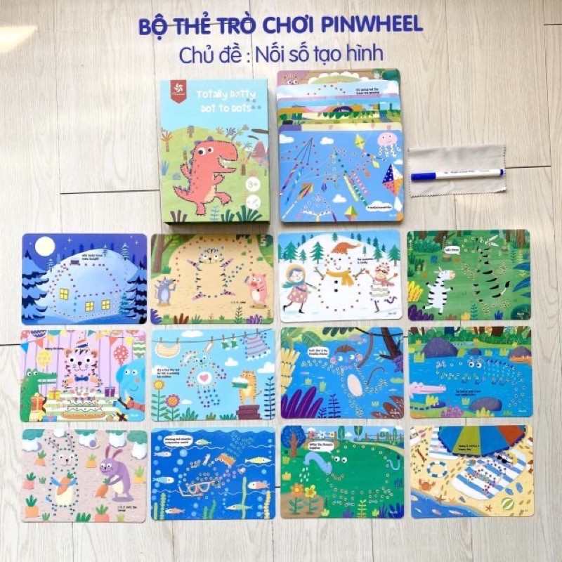 Set 32 thẻ tranh học Nối số tạo hình PinWheel cho bé
