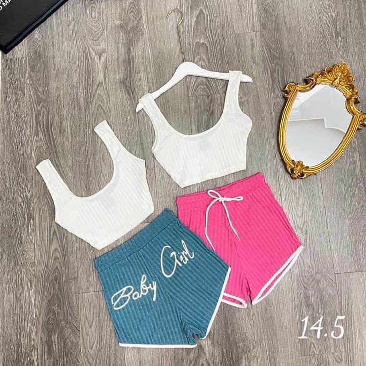 Set bộ Baby Girl len tăm mới nhất  YenlnhStore S017,Set bộ áo Croptop,Set bộ quần ngắn và áo Croptop