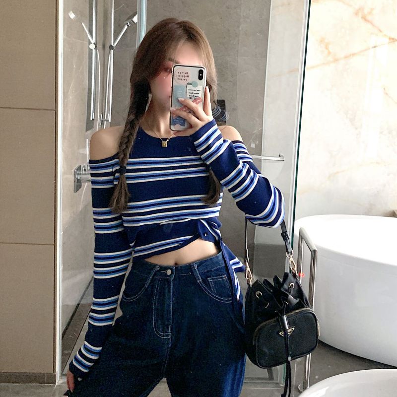 Áo thun dáng ôm họa tiết kẻ sọc thời trang cá tính cho nữ