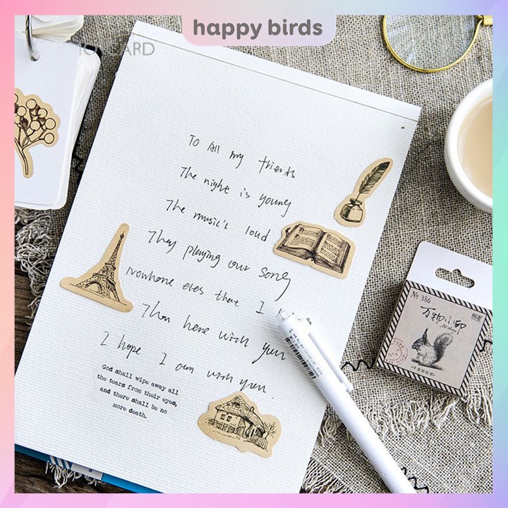 Sticker bộ 46 miếng vintage trang trí thiệp sổ tay bullet journal dán sổ vintage màu cổ điển trang trí thiệp quà tặng