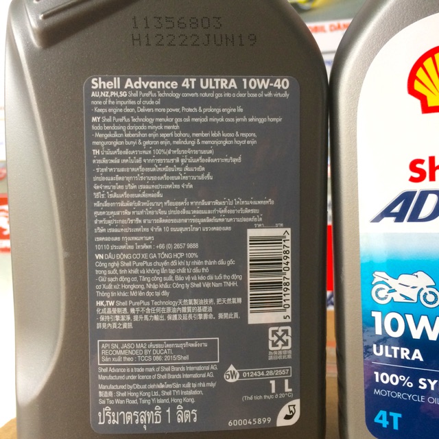 Shell Châu Á - Nhớt Shell Advance Ultra 10W-40 Made in Hong Kong - Tem 2 Lớp