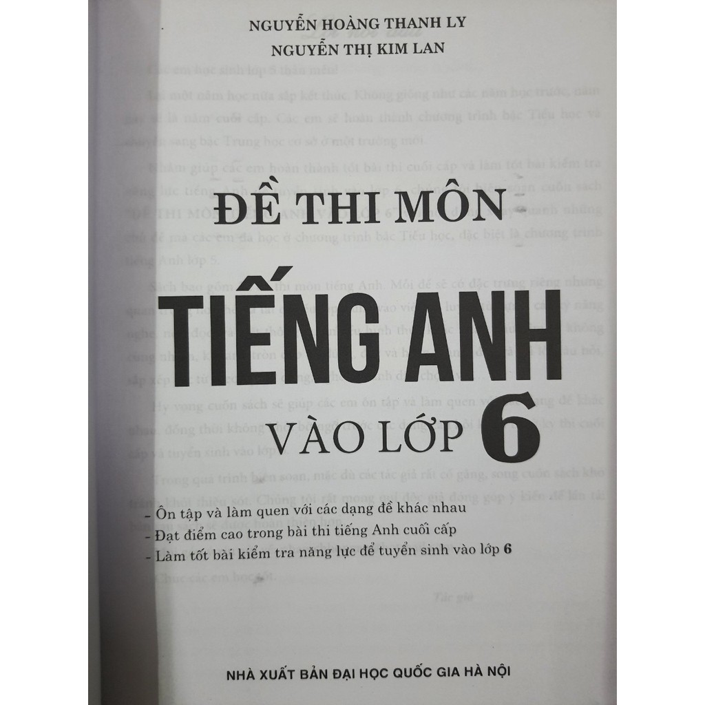 Sách - Đề thi môn Tiếng Anh vào lớp 6