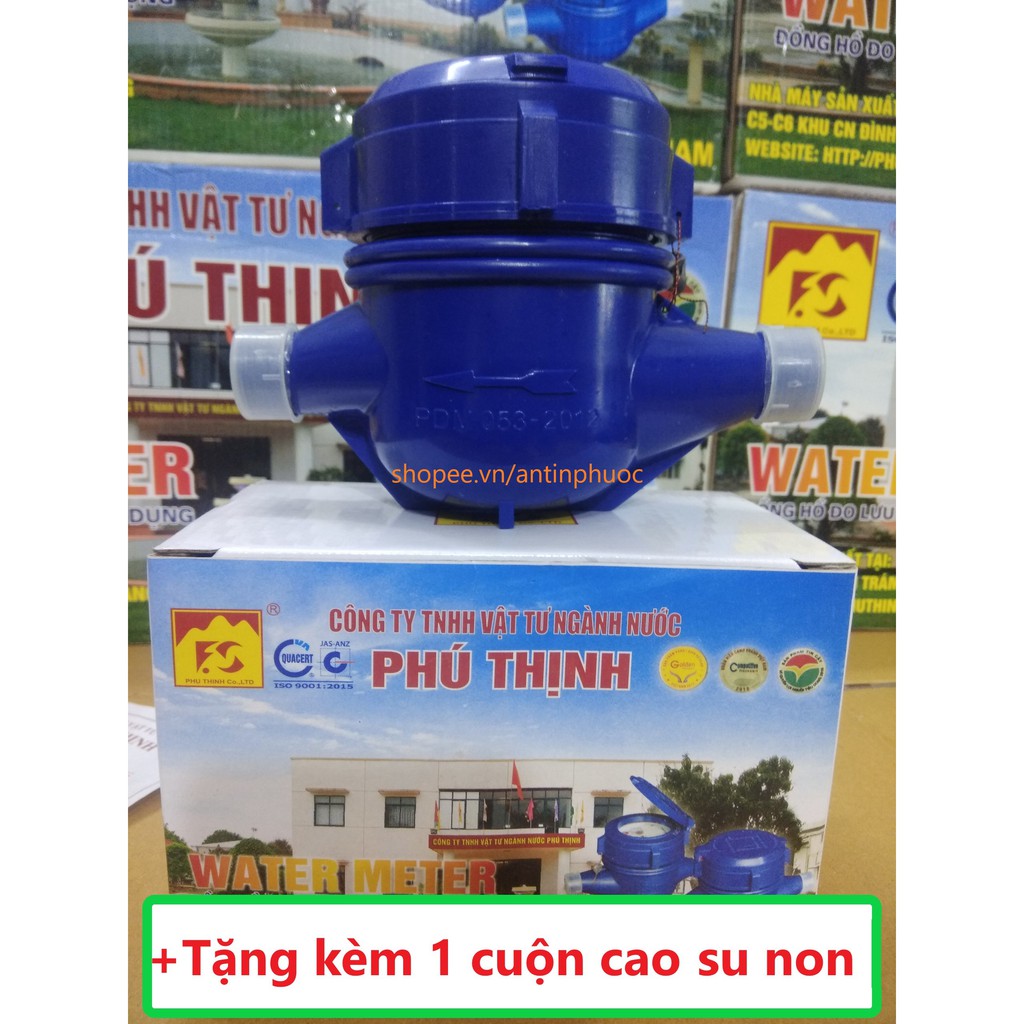 Đồng hồ đo nước Phú Thịnh PT314 (Chính hãng) + Tặng kèm 1 cuộn cao su non  - Đồng hồ nước sinh hoạt , công tơ nước.