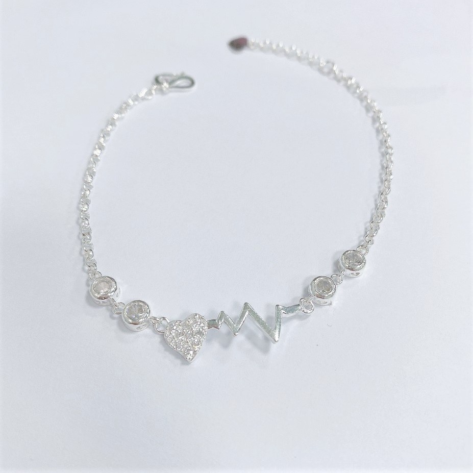 Lắc tay bạc nữ hình nhịp tim gắn đá, vòng tay bạc ta nữ tính