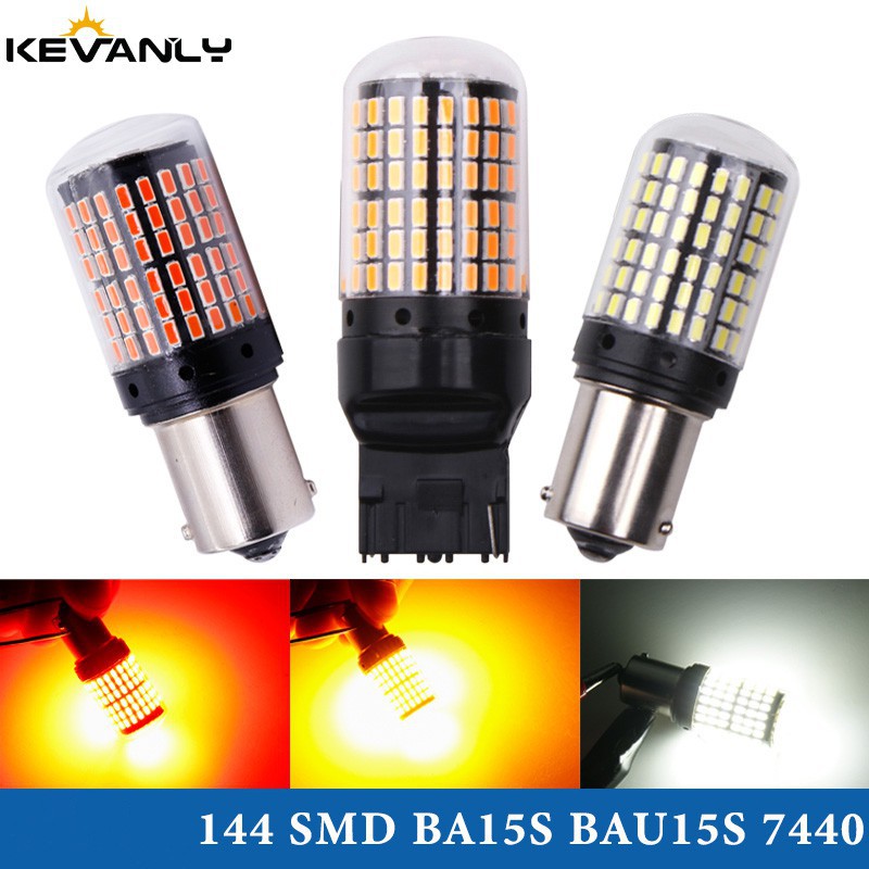 Set 2 đèn LED Kevanly T20 144smd W21W 7440 1156 Ba15S Bau15S P21W Py21W S25 dành cho xe hơi