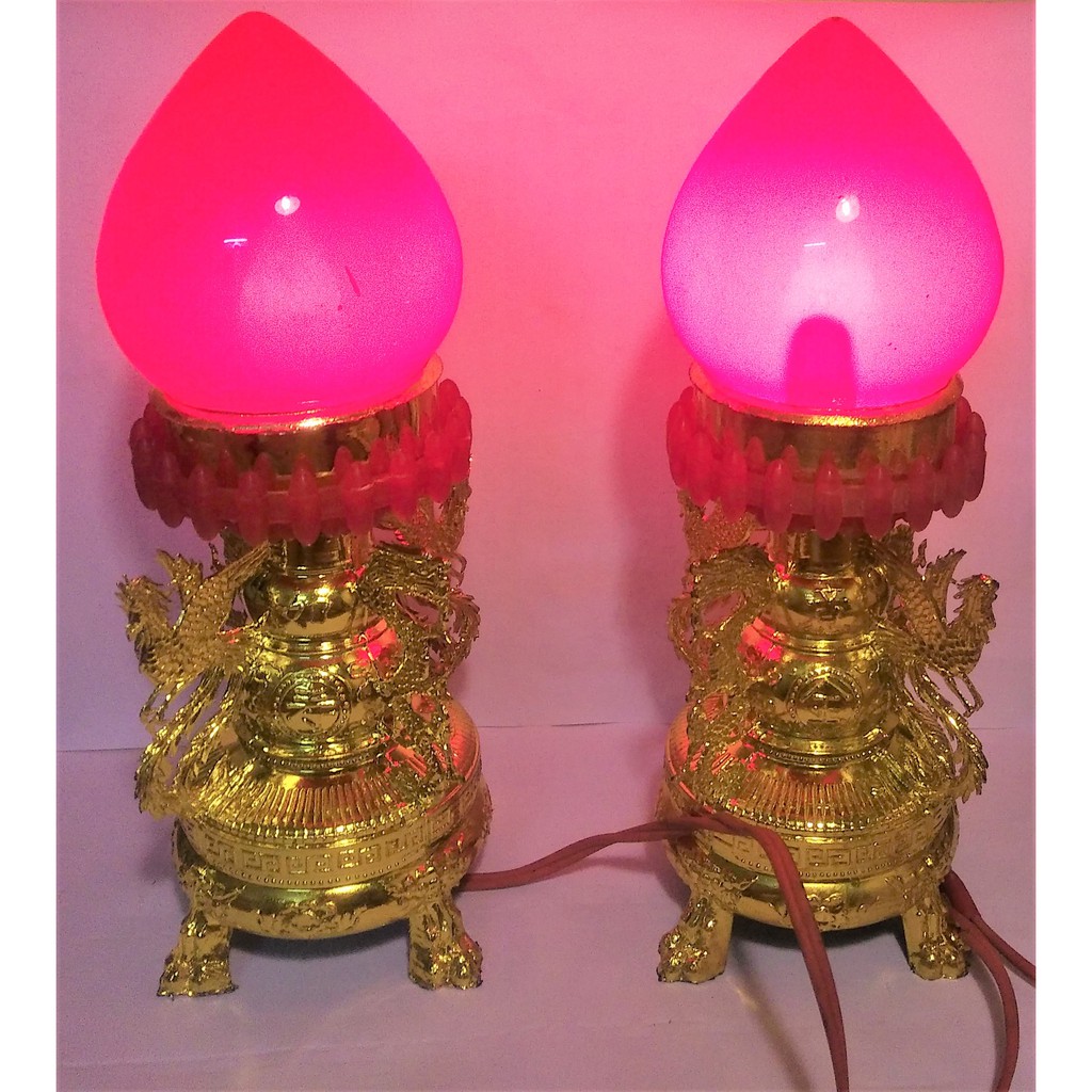 Đèn thờ quả đào để bàn thờ, phú quý, tài lộc, hoa vân rồng phượng cao 22cm