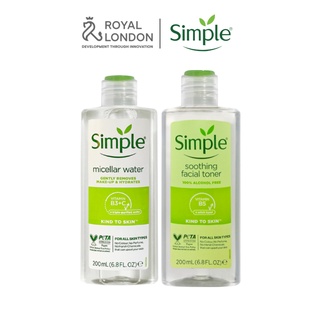 Combo SIMPLE Nước Tẩy Trang Micellar 200ml + Nước Cân Bằng Da Dịu Nhẹ Soothing Facial Toner 200ml